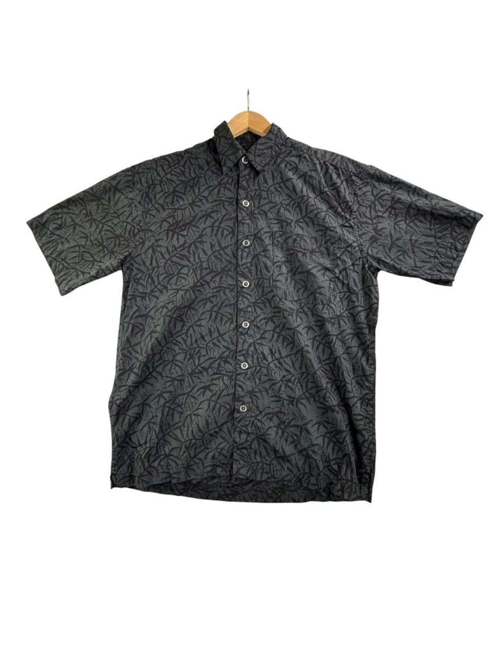 Johari West Shirt Mens Medium Green Tropical Leaf Button Up Short Sleeve AOP
